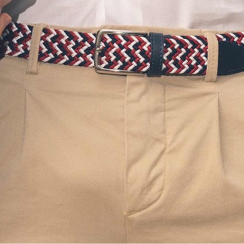 Elastic Braided Belt Blue Grey Red Stretch Belt 43" Long